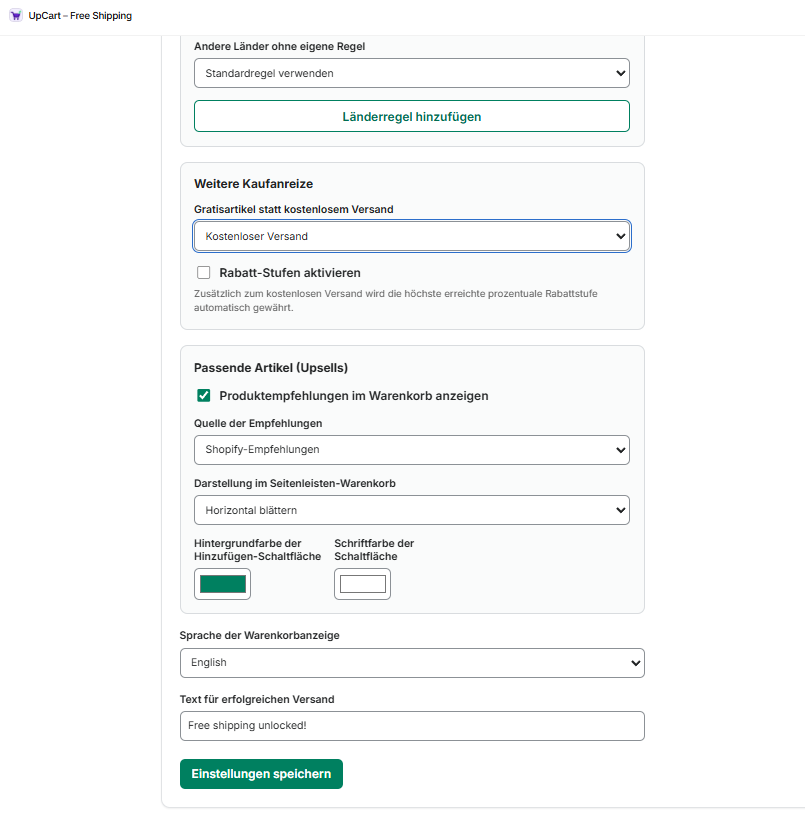 UpCart Free Shipping – weitere Kaufanreize und Upsells