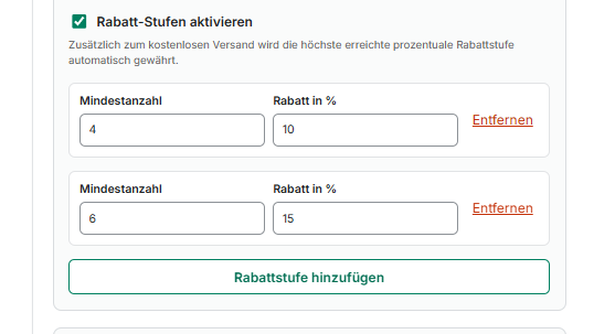 UpCart Free Shipping – Rabattstufen konfigurieren